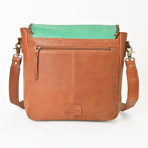 American Darling Western Leather Messenger Bag with Braided Edge and Hand-Painted Scene