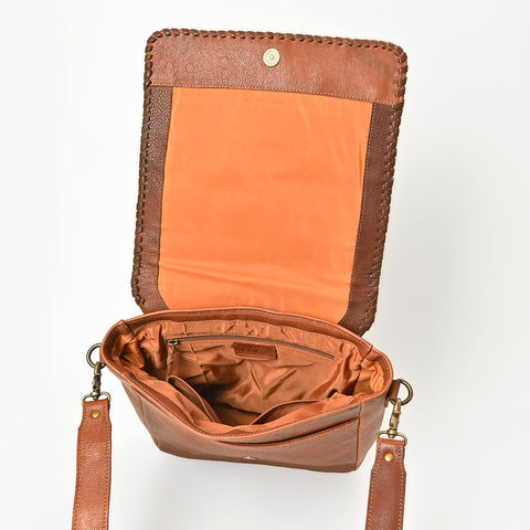 American Darling Western Leather Messenger Bag with Braided Edge and Hand-Painted Scene