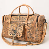 ADBG1305 Tooled Leather Western Weekender Duffle Bag - Natural Floral