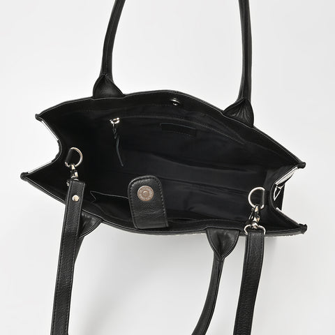 ADBGM937 American Darling Black Leather Metallic Checkered Studded Tote Bag