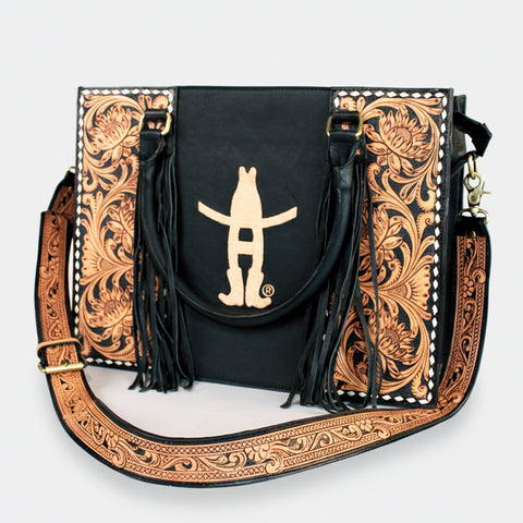 Sunset Rodeo Handtooled and Grain Leather Tote Bag