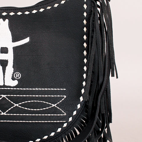 Midnight Rodeo Black Grain Leather Frindged Crossbody Bag