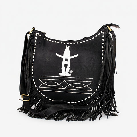 Midnight Rodeo Black Grain Leather Frindged Crossbody Bag