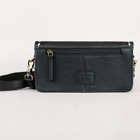 Midnight Rodeo Black Bootstitch Grain Leather Crossbody Bag