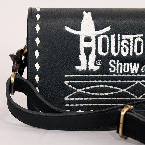 Midnight Rodeo Black Bootstitch Grain Leather Crossbody Bag