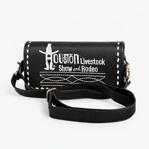 Midnight Rodeo Black Bootstitch Grain Leather Crossbody Bag