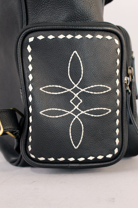 Midnight Rodeo Black Bootstitch Grain Leather Backpack