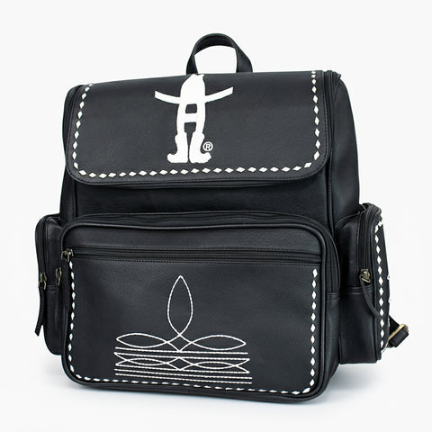 Midnight Rodeo Black Bootstitch Grain Leather Backpack