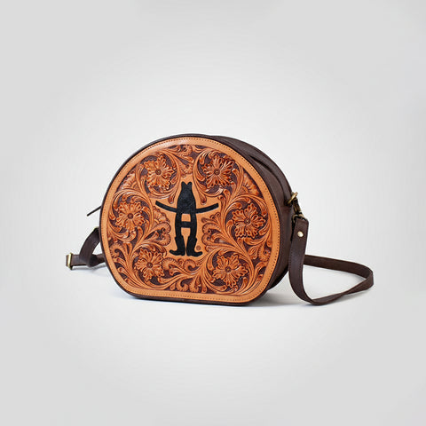 Legacy Rodeo Genuine Leather hand tooled Tooled canteen bag