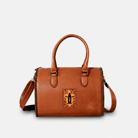 American Darling Braided Genuine Leather Speedy Bag with Tooled Detail