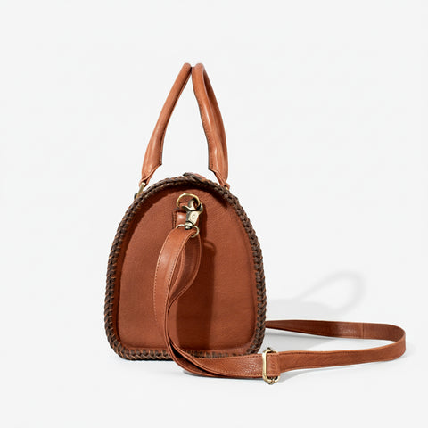 American Darling Braided Genuine Leather Speedy Bag with Tooled Detail