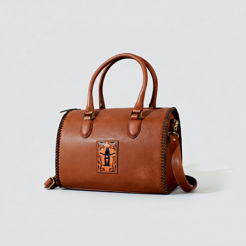 American Darling Braided Genuine Leather Speedy Bag with Tooled Detail