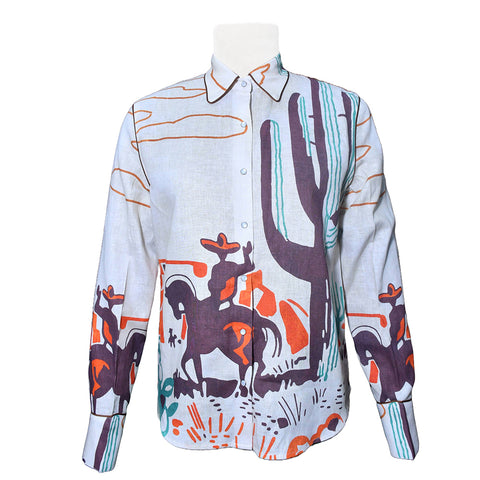 ADSH082 American Darling 100% Linen Printed Western Long Sleeve Shirt