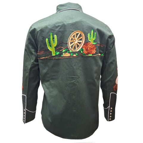 ADSH062 American Darling Olive Green Western Apparel - Embroidered Cotton Twill Rodeo Top