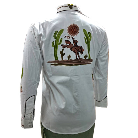 ADSH051 American Darling White Western Apparel - Embroidered Cotton Satin Horse Motif Shirt