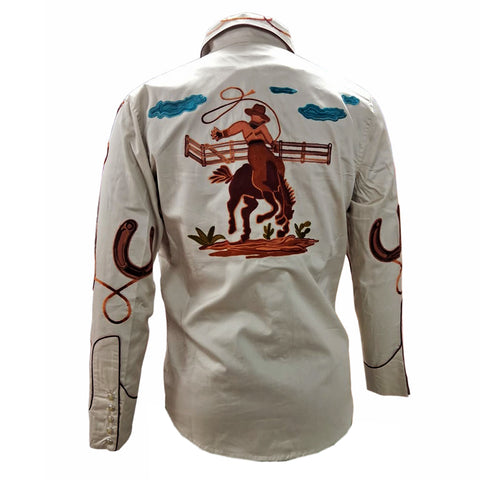 ADSH057 American Darling Off White Western Apparel - Embroidered Cotton Twill Cowboy Shirt
