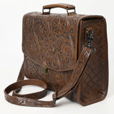 ADBG1437 Handtooled Leather Messenger Bag - Floral Carved Western Satchel