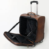 ADBG1569 Turquoise Croc & Tooled Leather Rolling Luggage - Western Carry-On Suitcase