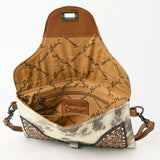 ADBG1497 Hair-On Cowhide & Tooled Leather Crossbody Clutch - Western Turn-Lock Flap