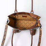 ADBG1718 Tooled Leather & Cowhide Western Tote Bag with Fringe and Floral Embroidery