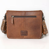 ADBG323 Hand-Tooled Leather Crossbody Bag with Floral Daisies & Fringe Strap | American Darling
