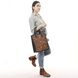 ADBGA642 Hand-Tooled Leather Tall Tote Bag with Floral Carving & Rolled Handles