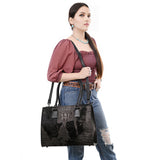 ADBG1561D Black Embossed Croc Leather Tote - Western Structured Handbag