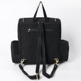 ADBGA795 Suede Western Backpack - White Embroidered Stitch Design with Multi-Pockets