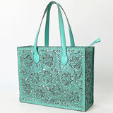 ADBGZ787 Large Hand-Tooled Leather Tote Bag - Full Floral Western Design