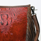 ADBG1565 Croc Embossed Leather Fringe Crossbody - Western Statement Purse