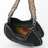 ADBG1720 Suede Hobo Bag with Hand Tooled Leather Strap & White Stitch Detailing