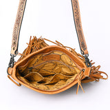 ADBG256 Tooled Leather & Cowhide Fringe Messenger Bag Western Boho Crossbody by American Darling