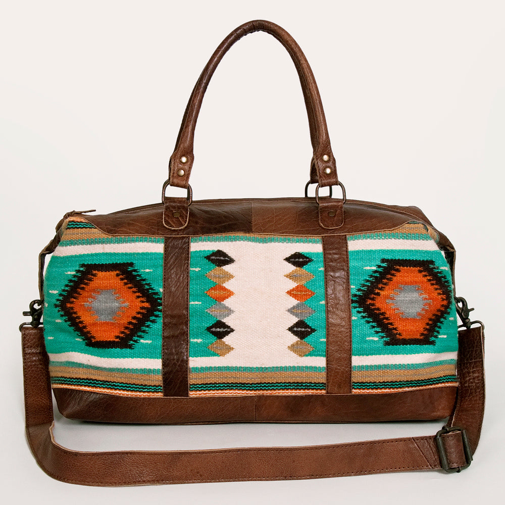ADBG460 Southwestern Wool & Leather Duffel Bag Handwoven Saddle Blanket Travel Tote