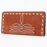 ADBG1687 Suede Leather Wallet with White Whipstitch Embroidery - Western Style