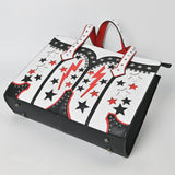 ADBG1757 White Western Boot-Inspired Tote Bag with Lightning Bolts & Star Accents