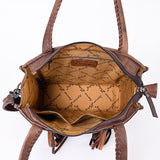 ADBG1086 Western Cowhide Fringe Tote Bag with Tooled Leather Straps-Handcrafted by American Darling