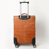 ADBG1575 Large Western Rolling Luggage - Light Hair-On Hide with Tooled Leather Accents