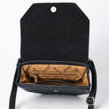 ADBGA703 Western Quilted Leather Crossbody Bag with Hand-Tooled Floral Flap and Top Handle