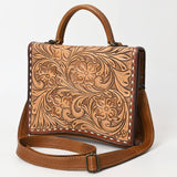 ADBG1487 Hand-Tooled Leather Briefcase Crossbody Bag - Floral Western Style
