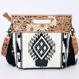 ADBGS146 Aztec Wool & Tooled Leather Shoulder Bag - Western Fringe Crossbody