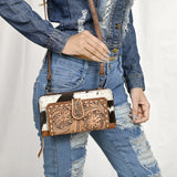 ADBG1288 Hand-Tooled Western Leather Crossbody Wallet - Genuine Cowhide Bag by American Darling