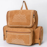 ADBGA795 Suede Western Backpack - White Embroidered Stitch Design with Multi-Pockets