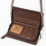 ADBG1717 Suede Leather Wallet Bag with White Western Stitch Embroidery