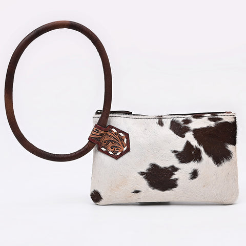 ADBG1841 American Darling Western Wristlet Bag with Hair-On Cowhide and Hand-Tooled Floral Detail
