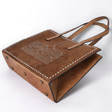 ADBGM517 Western Suede Leather Tote with White Stitch Embroidery - Structured Cowgirl Handbag