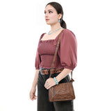 ADBG1609 Horizontal Tooled Leather Crossbody Bag with Geometric Floral Pattern