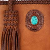 LC-ADBGM276 Tan Western Leather Tote - Fringe, Braided Handles & Turquoise Concho