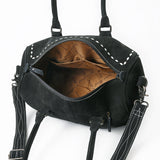 ADBG1585A Black Suede Embroidered Duffel Handbag - Western Weekender with Shoulder Strap