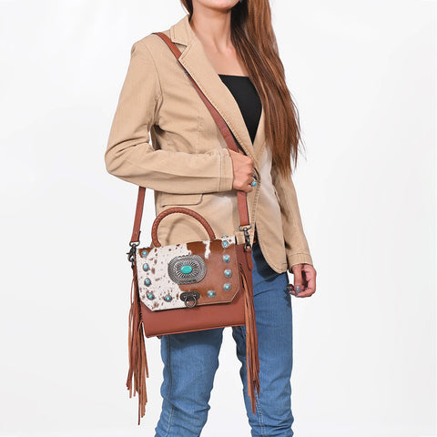 ADBG983 American Darling Cowhide Western Leather Messenger Bag with Fringes