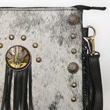 ADBGA880 Hair-On Hide Crossbody Fringe Bag – Western Cactus Concho with Stud Accents